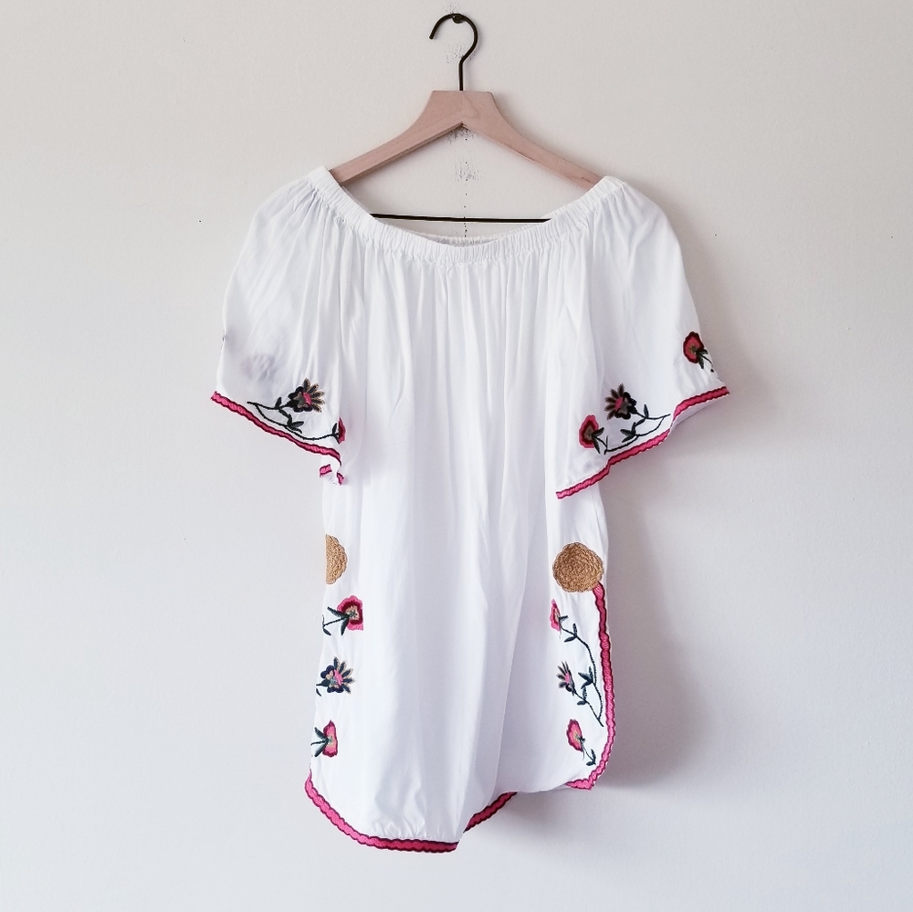 White Embroidered Off Shoulder Blouse